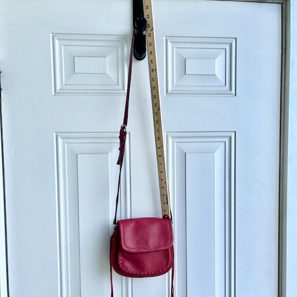 Rebecca Minkoff Crossbody Saddle Bag Pebble Leather Whip Stitch Detail Burgundy - Picture 14 of 16